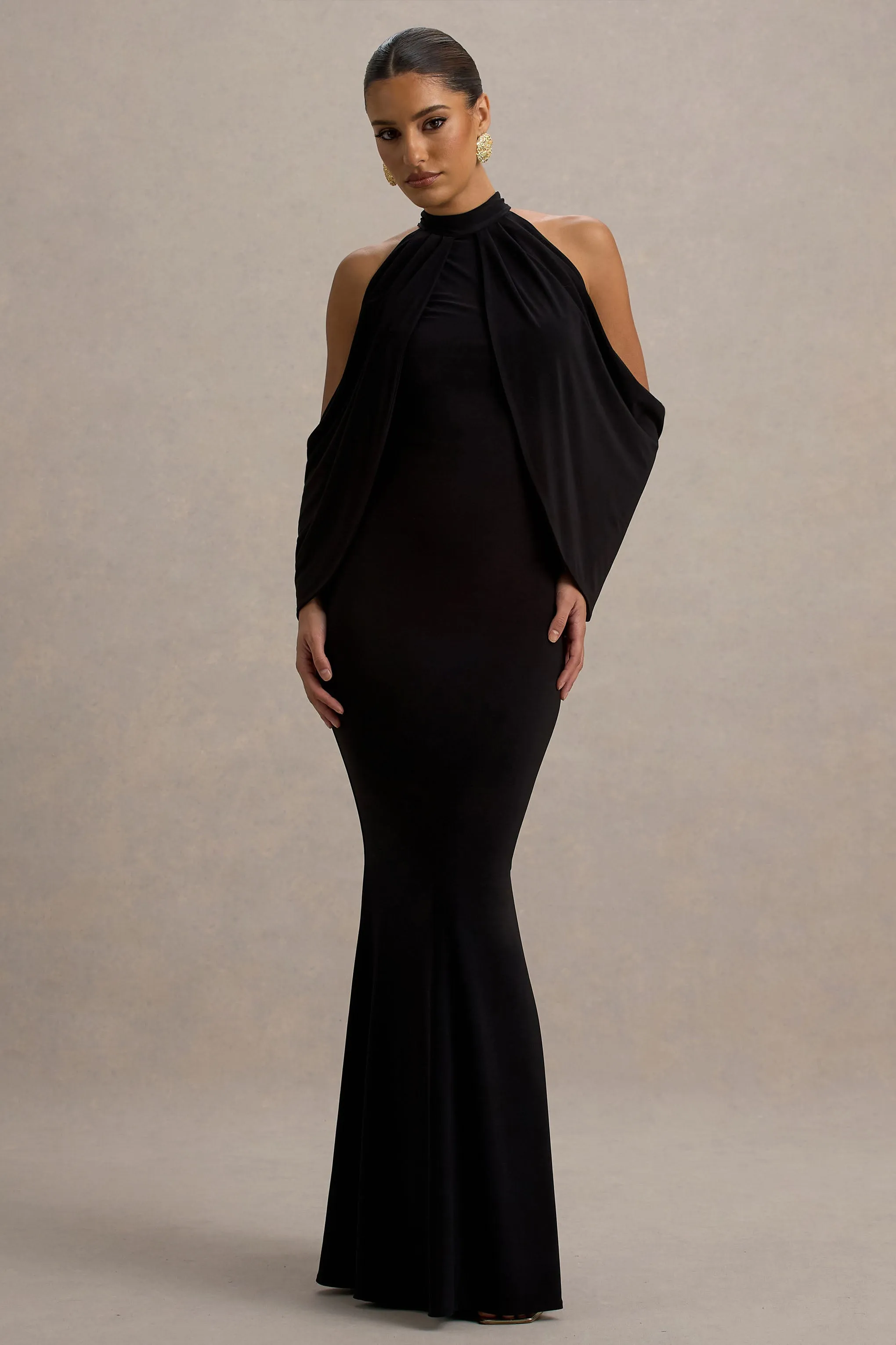 Teresa | Black High-Neck Cold-Shoulder Maxi Dress sold by Club L London product image thumbnail 4