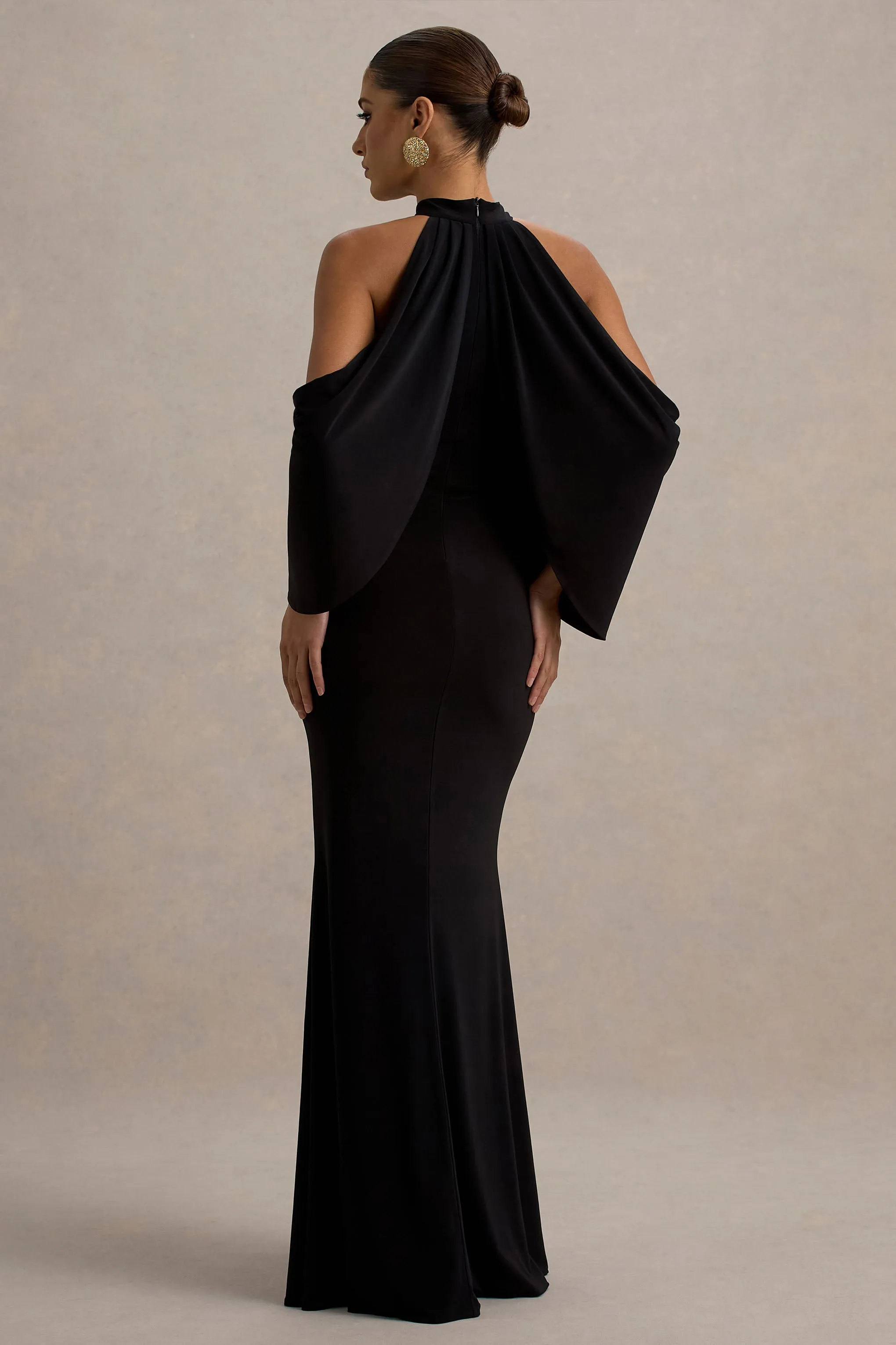 Teresa | Black High-Neck Cold-Shoulder Maxi Dress sold by Club L London product image thumbnail 2