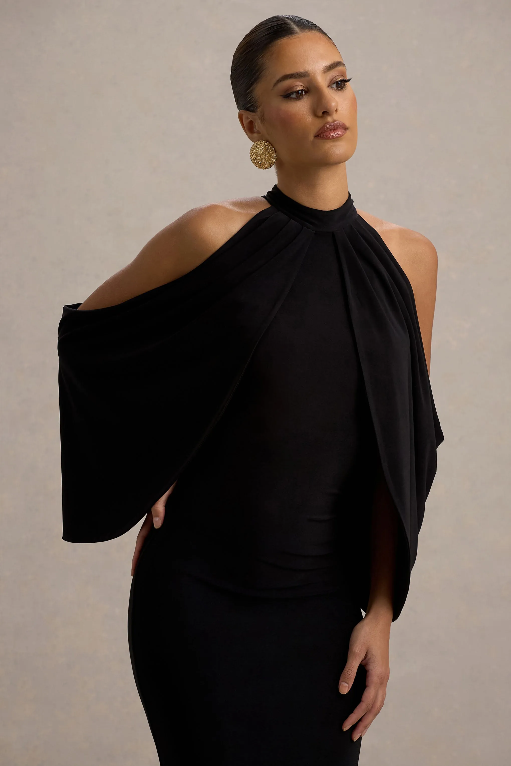 Teresa | Black High-Neck Cold-Shoulder Maxi Dress sold by Club L London product image thumbnail 3