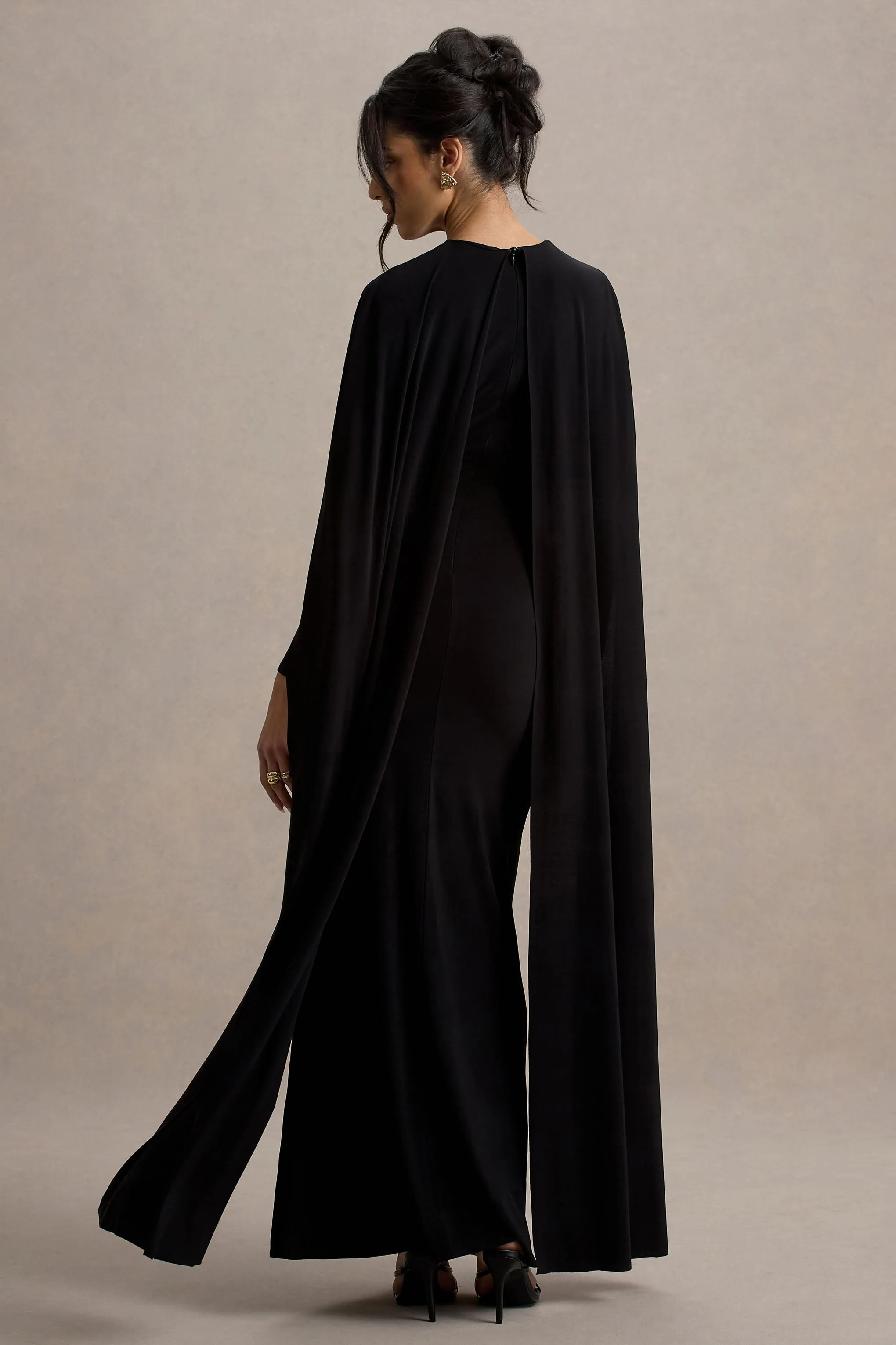 Belinda | Black Draped Maxi Dress With Cape Sleeves sold by Club L London product image thumbnail 2