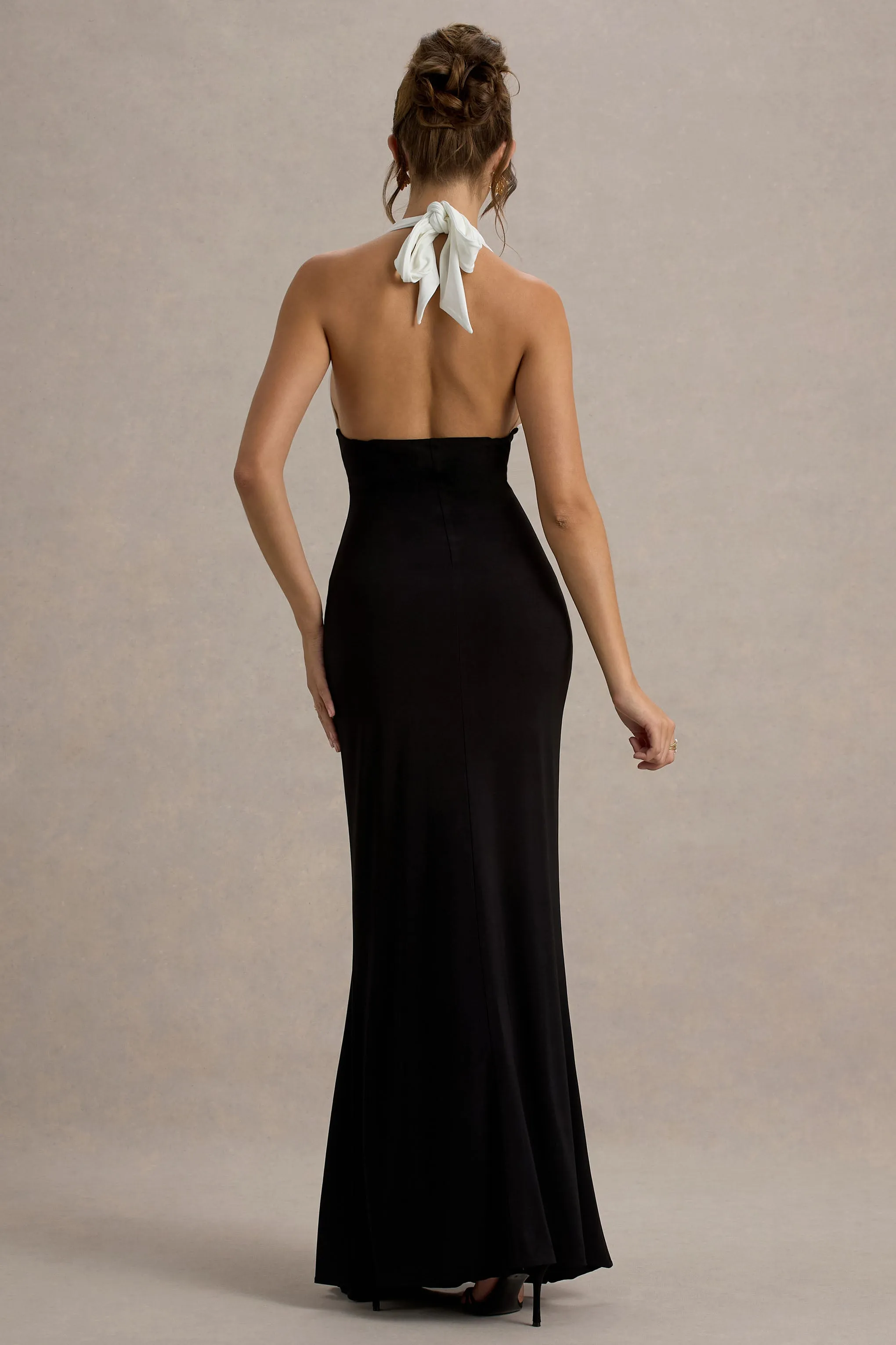 Payton | Black & White Ruched Halter-Neck Maxi Dress sold by Club L London product image thumbnail 2