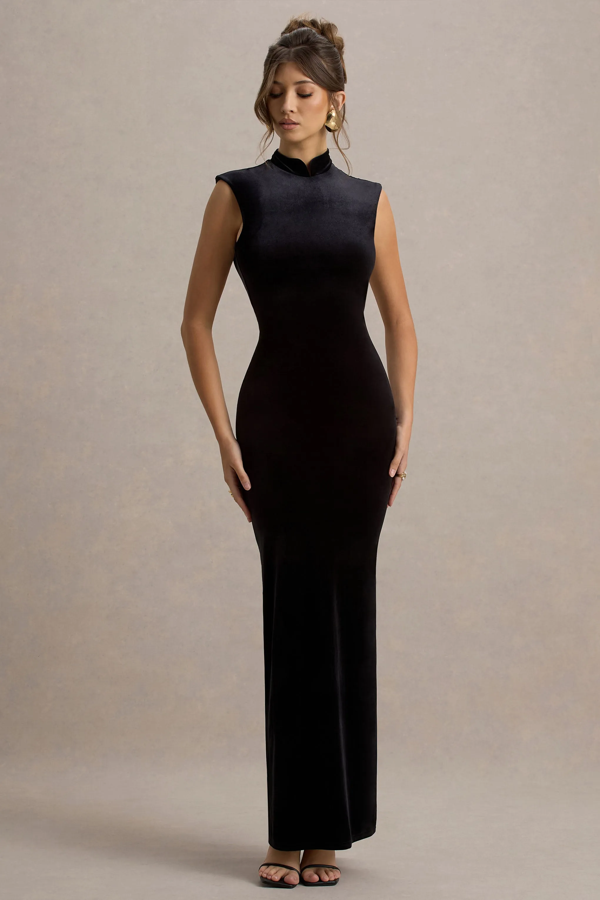 Samaria | Black Velvet High-Neck Maxi Dress sold by Club L London product image thumbnail 5