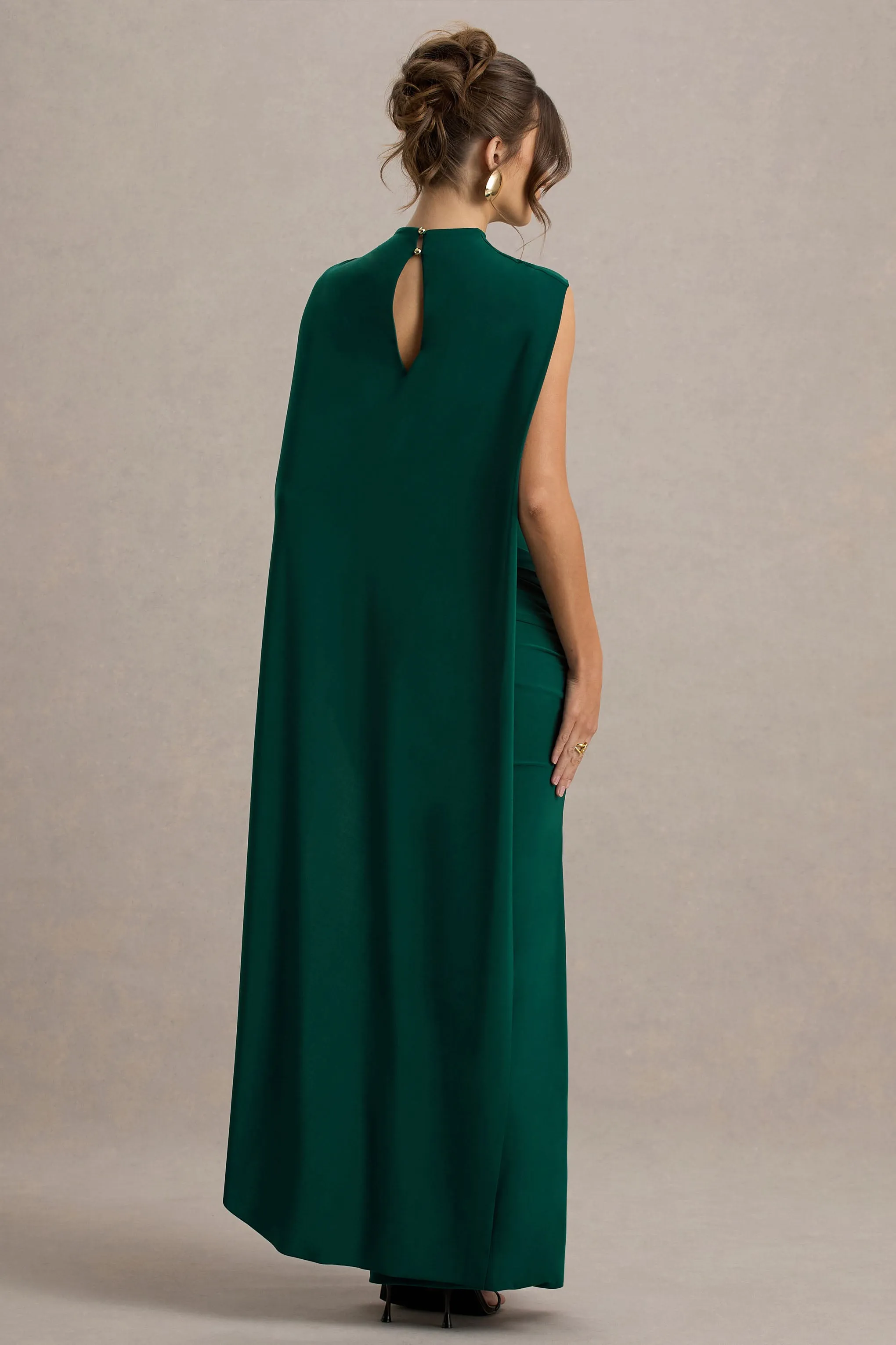 Maeve | Bottle Green Cape-Sleeve Draped Maxi Dress sold by Club L London product image thumbnail 2