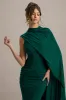 Maeve | Bottle Green Cape-Sleeve Draped Maxi Dress sold by Club L London