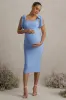 Linnie | Powder Blue Square-Neck Maternity Midi Dress With Bow Straps sold by Club L London