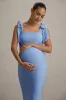 Linnie | Powder Blue Square-Neck Maternity Midi Dress With Bow Straps sold by Club L London