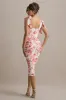 Cordelia | Pink Porcelain Print Bodycon Midi Dress With Bow Straps sold by Club L London