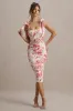 Cordelia | Pink Porcelain Print Bodycon Midi Dress With Bow Straps sold by Club L London