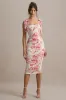 Cordelia | Pink Porcelain Print Bodycon Midi Dress With Bow Straps sold by Club L London