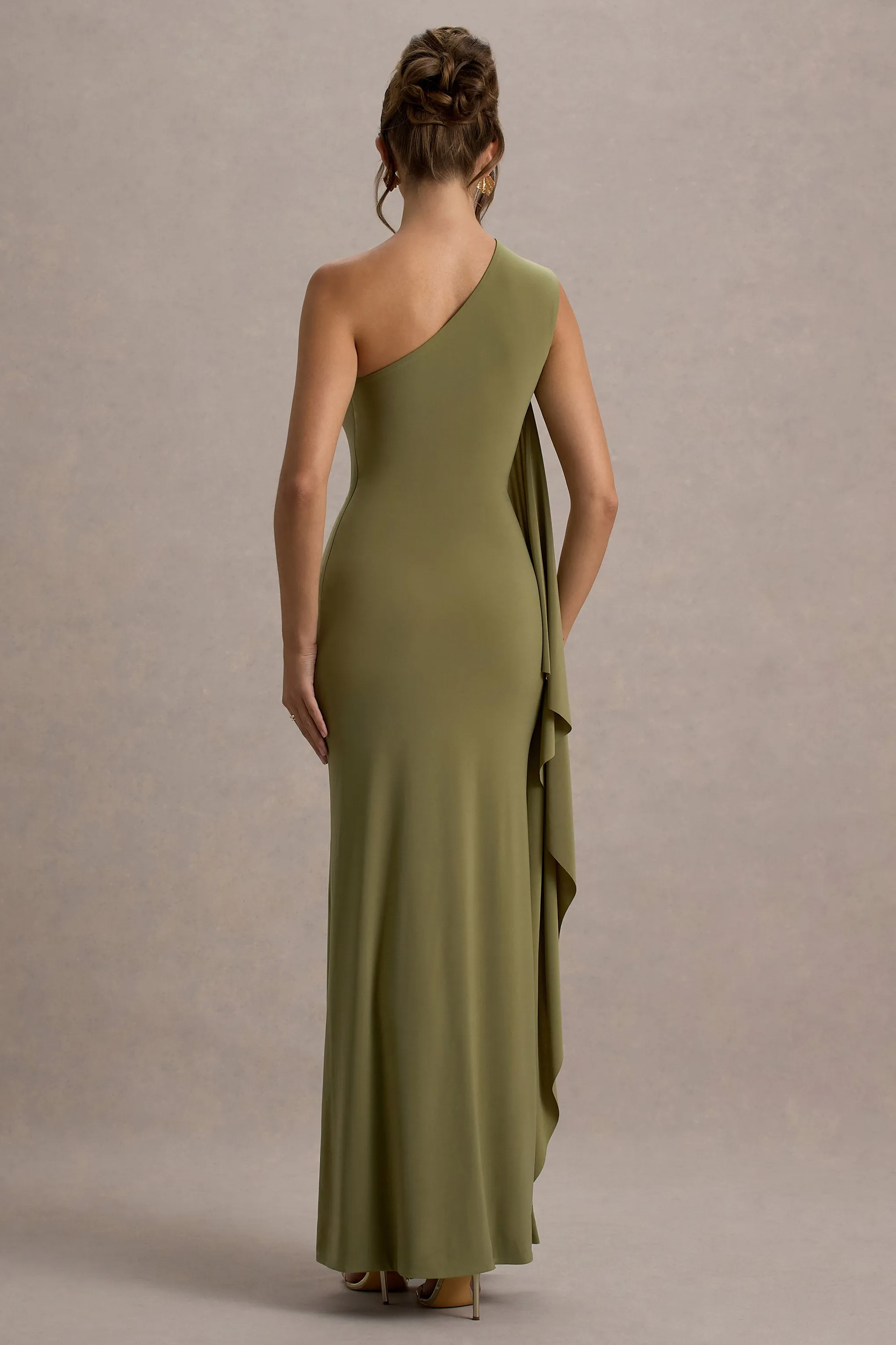 Adelina | Olive One-Shoulder Maxi Dress With Drape sold by Club L London product image thumbnail 2