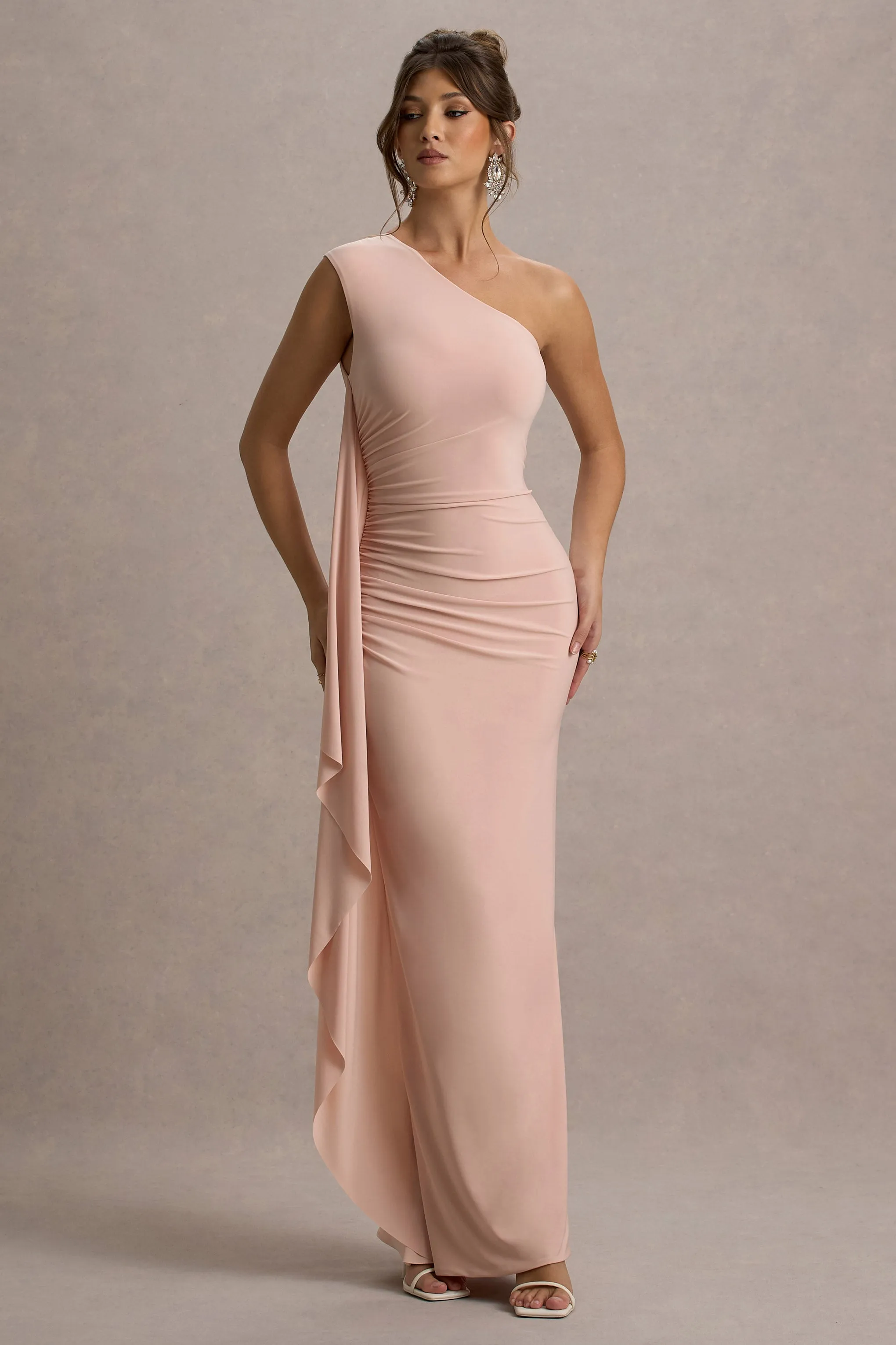 Adelina | Pink One-Shoulder Maxi Dress With Drape sold by Club L London product image thumbnail 5