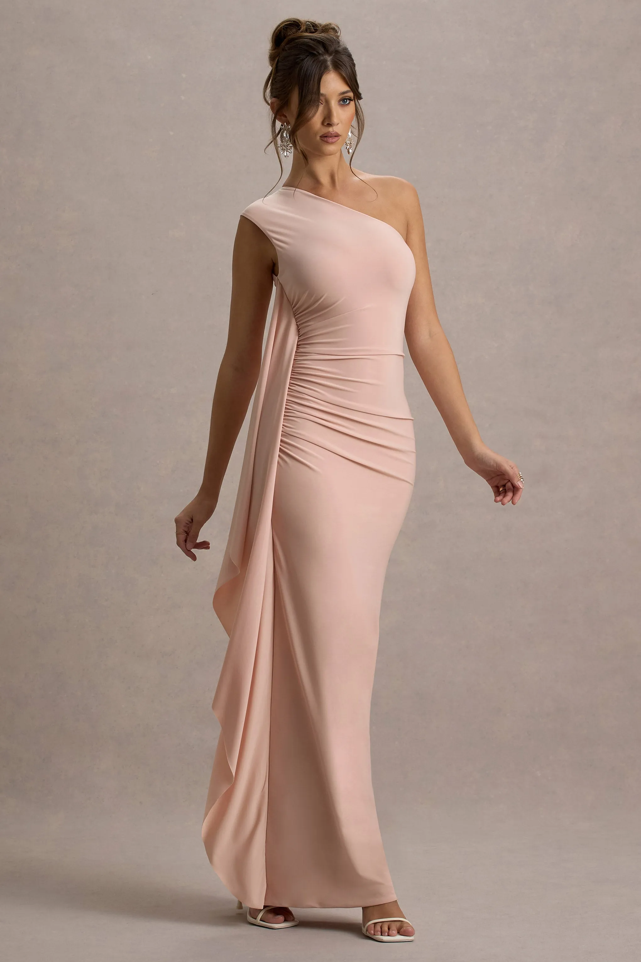 Adelina | Pink One-Shoulder Maxi Dress With Drape sold by Club L London product image thumbnail 4