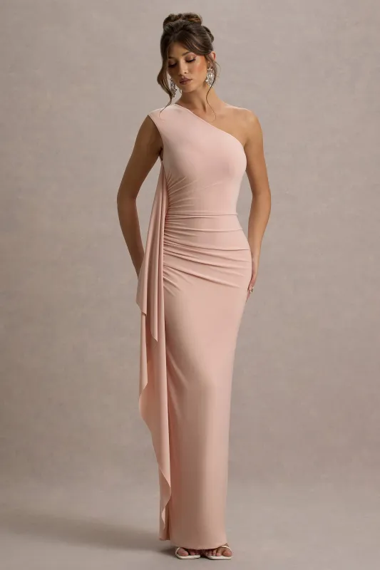 Adelina | Pink One-Shoulder Maxi Dress With Drape sold by Club L London