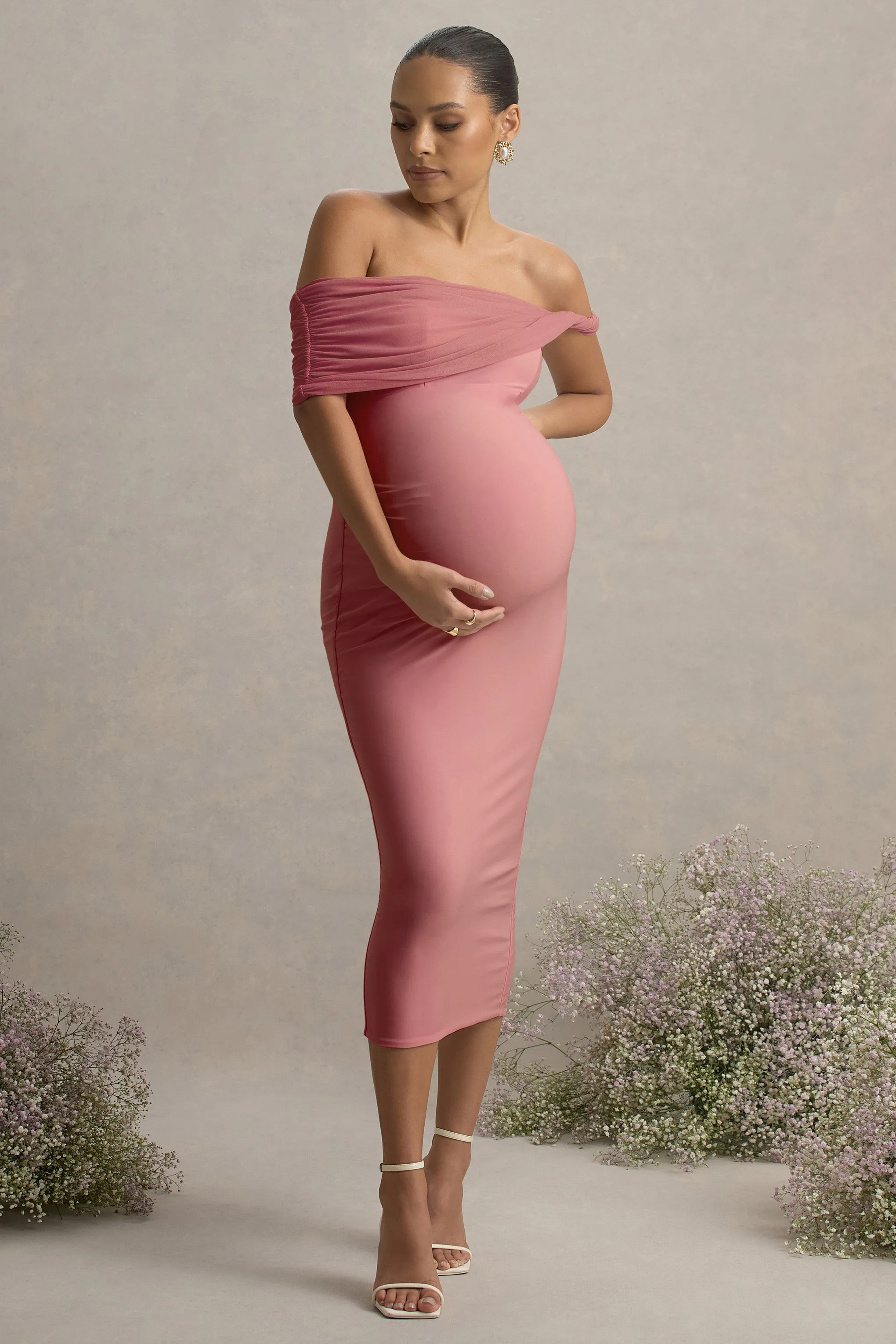 Jen | Pink Bardot Twisted Maternity Midi Dress sold by Club L London product image thumbnail 4
