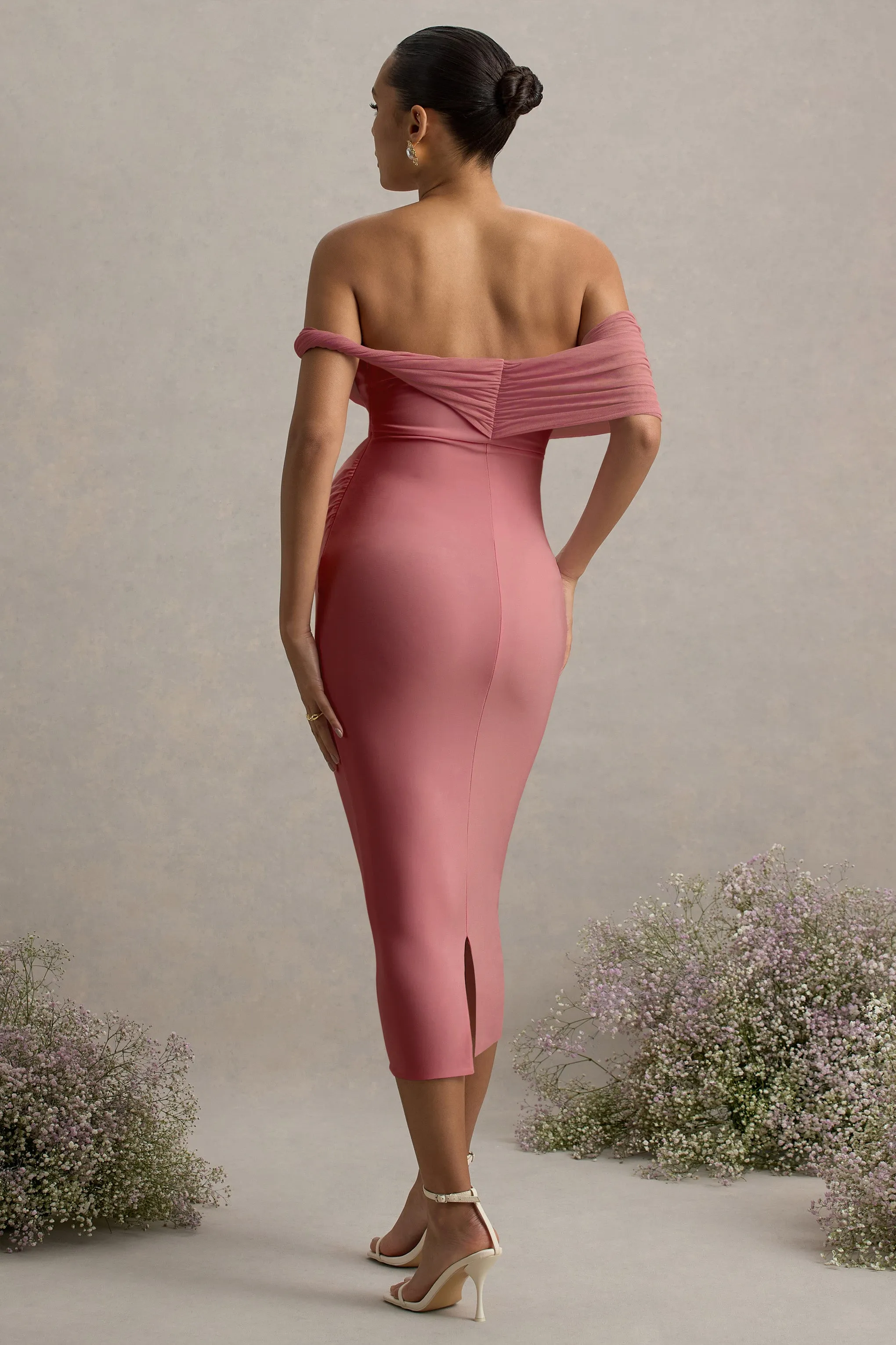 Jen | Pink Bardot Twisted Maternity Midi Dress sold by Club L London product image thumbnail 2