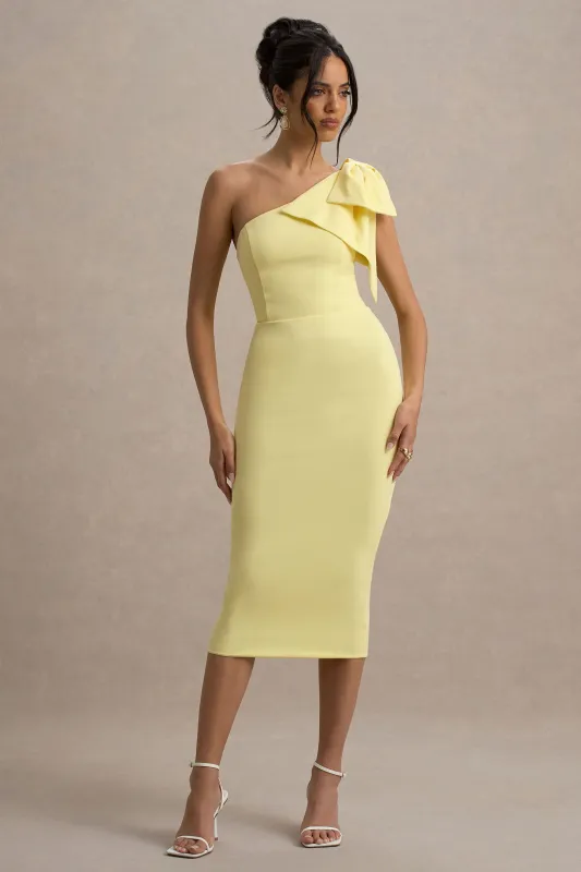 Ambretta | Lemon One-Shoulder Midi Dress With Bow sold by Club L London