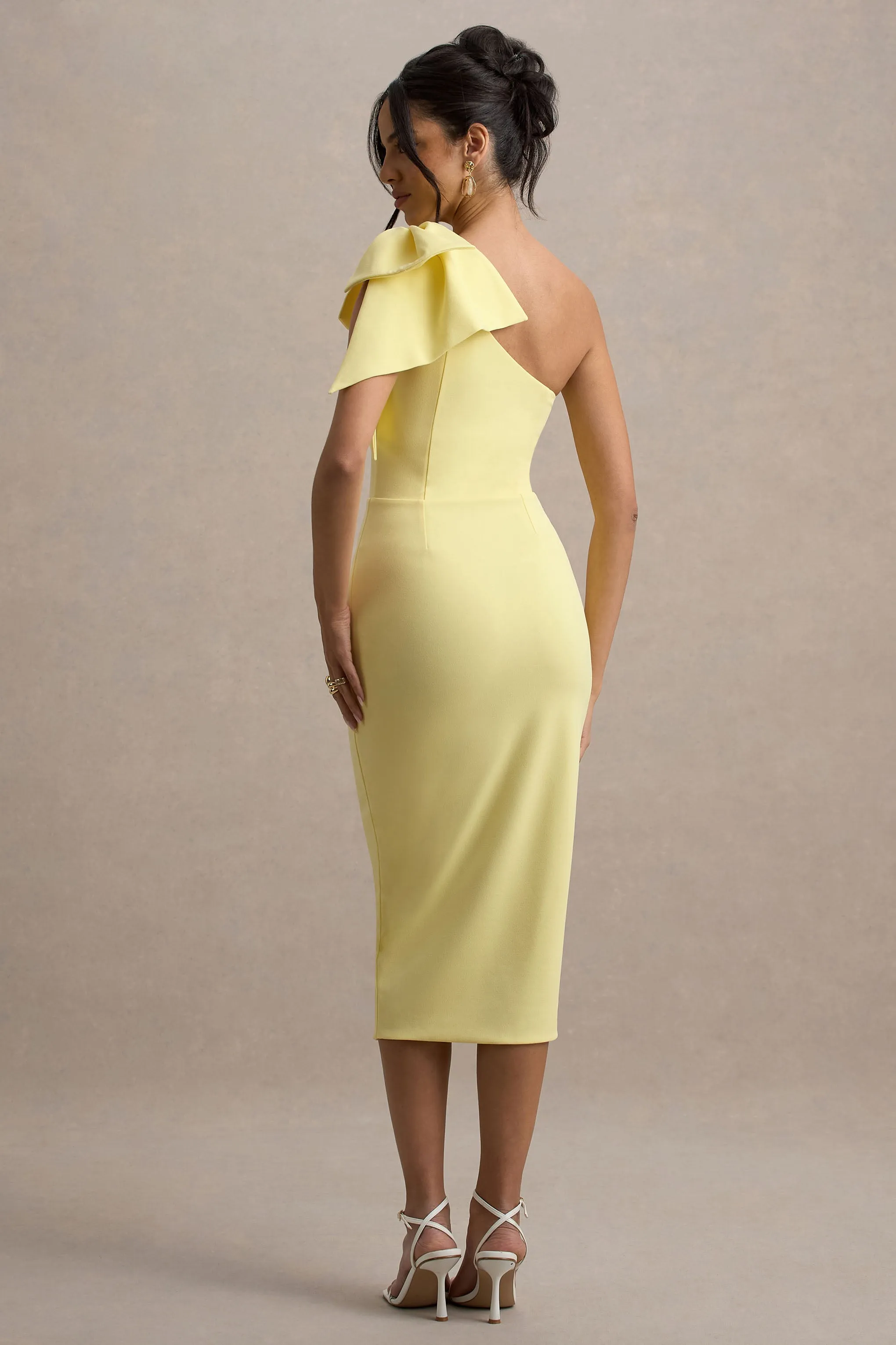 Ambretta | Lemon One-Shoulder Midi Dress With Bow sold by Club L London product image thumbnail 2