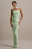 Nobu | Light Green Bandeau Maxi Dress With Halter-Collar sold by Club L London