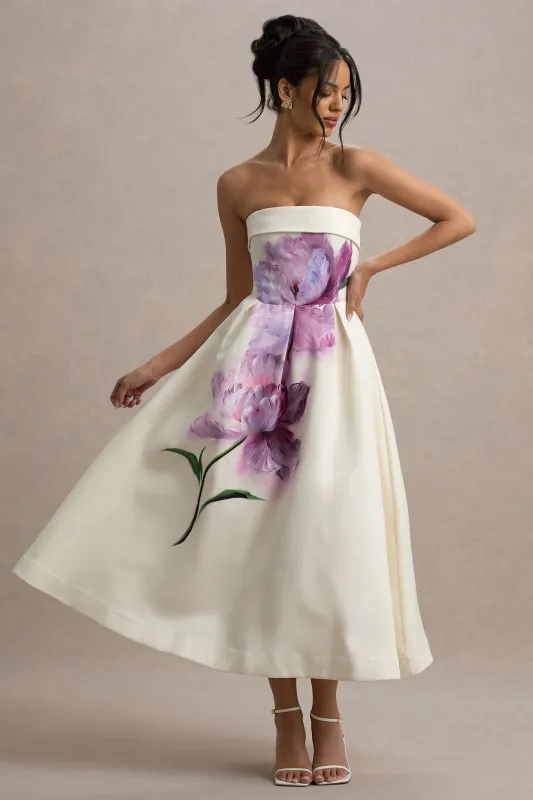 Annalise | Peony Floral Print Bandeau Skater Midi Dress sold by Club L London