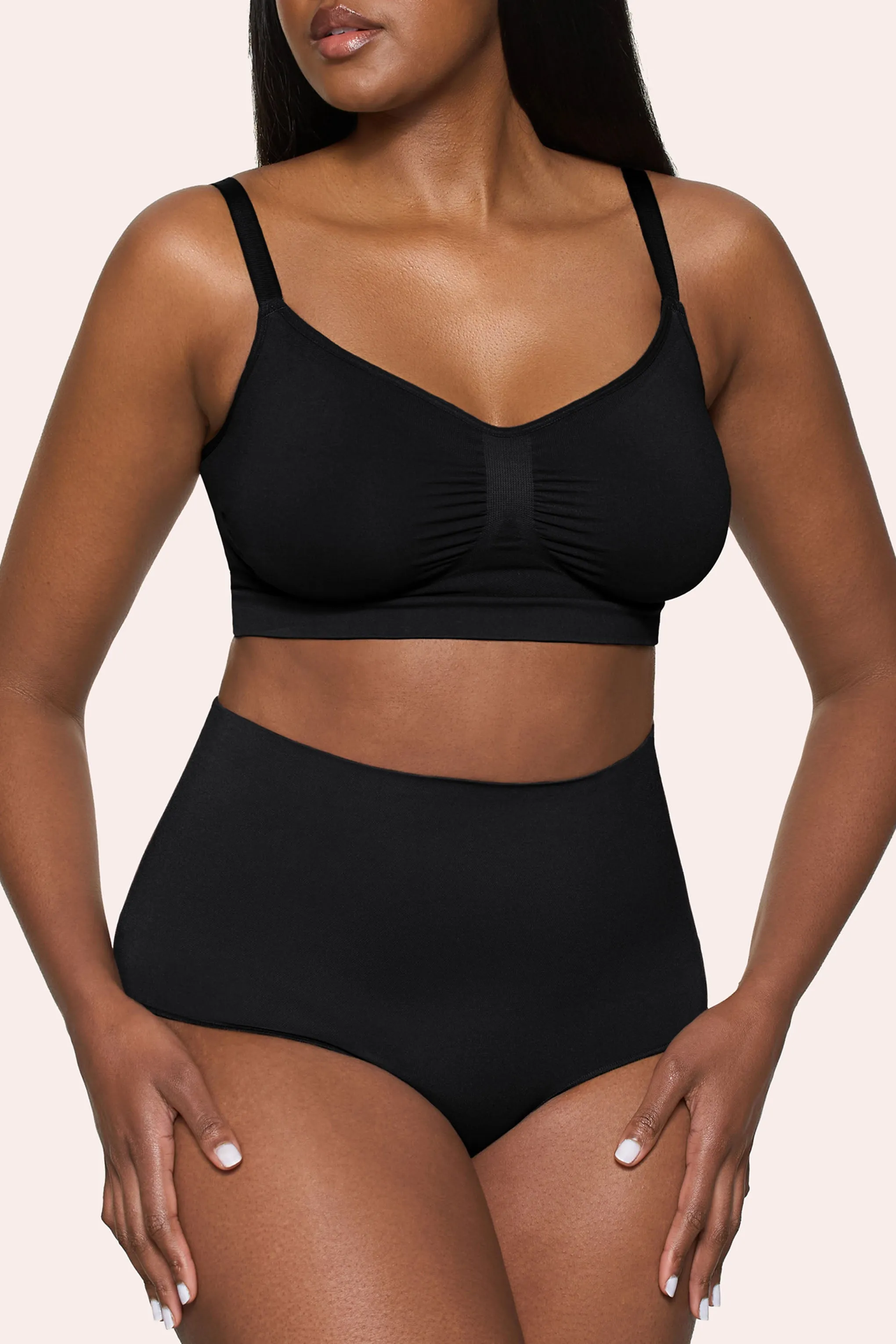 BOOMBA | Black Short-Waisted Thong Shapewear sold by Club L London