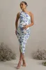 Late Night | Blue Floral Print Maternity Ruched One Shoulder Midi Dress sold by Club L London