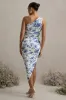 Late Night | Blue Floral Print Maternity Ruched One Shoulder Midi Dress sold by Club L London