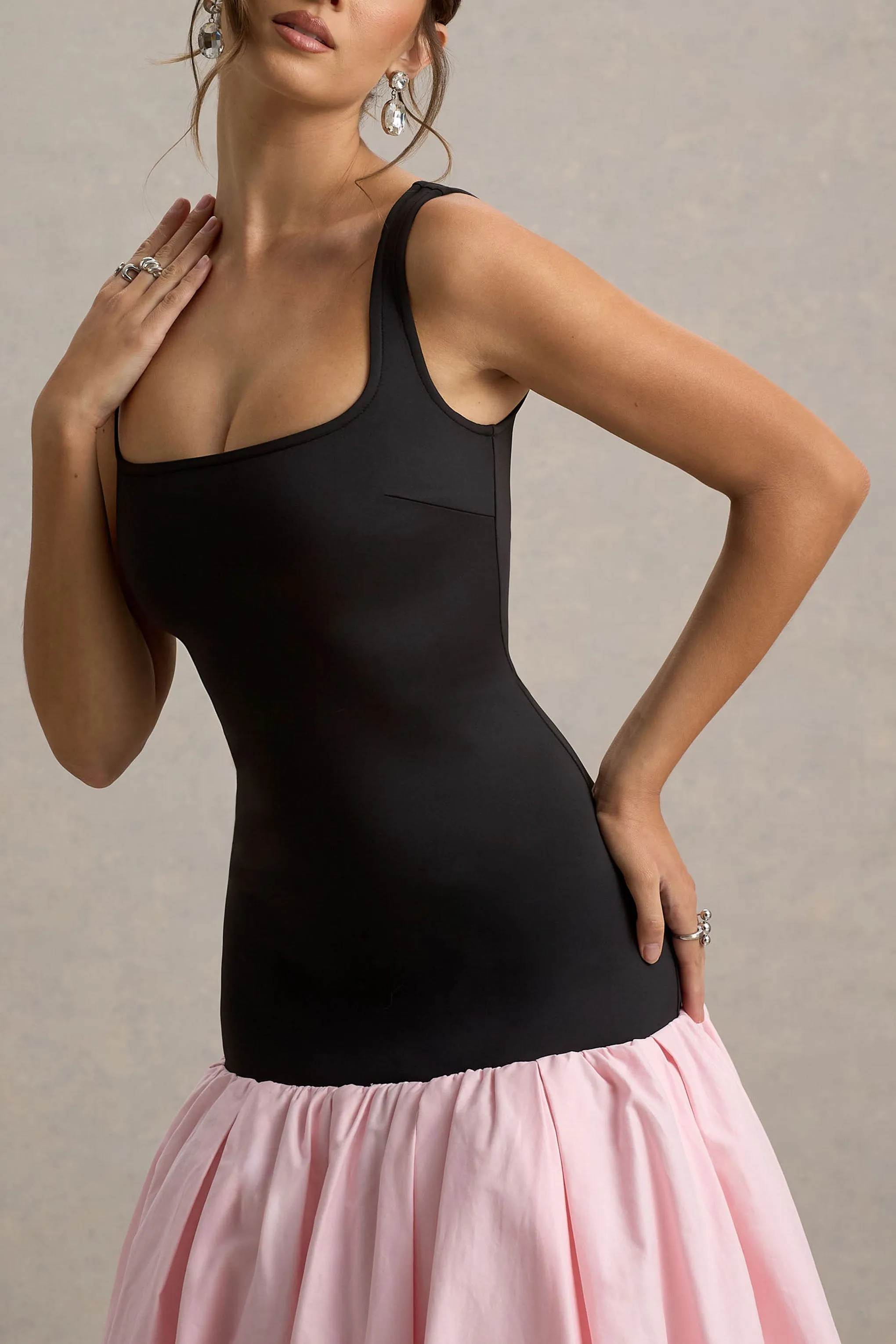 Parida | Black & Pink Poplin Drop-Waist Maxi Dress With Peplum Hem sold by Club L London product image thumbnail 3