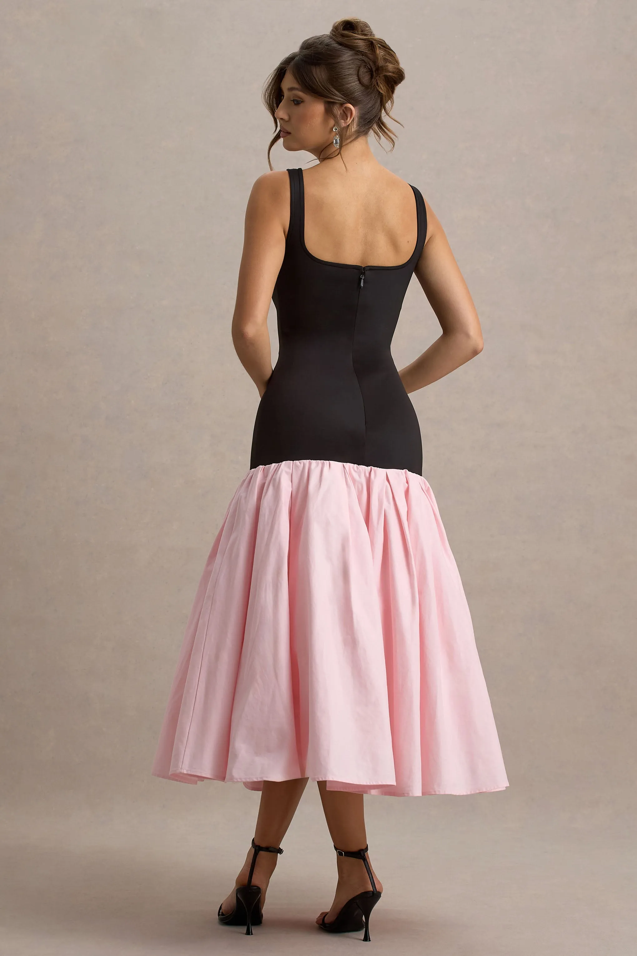 Parida | Black & Pink Poplin Drop-Waist Maxi Dress With Peplum Hem sold by Club L London product image thumbnail 2