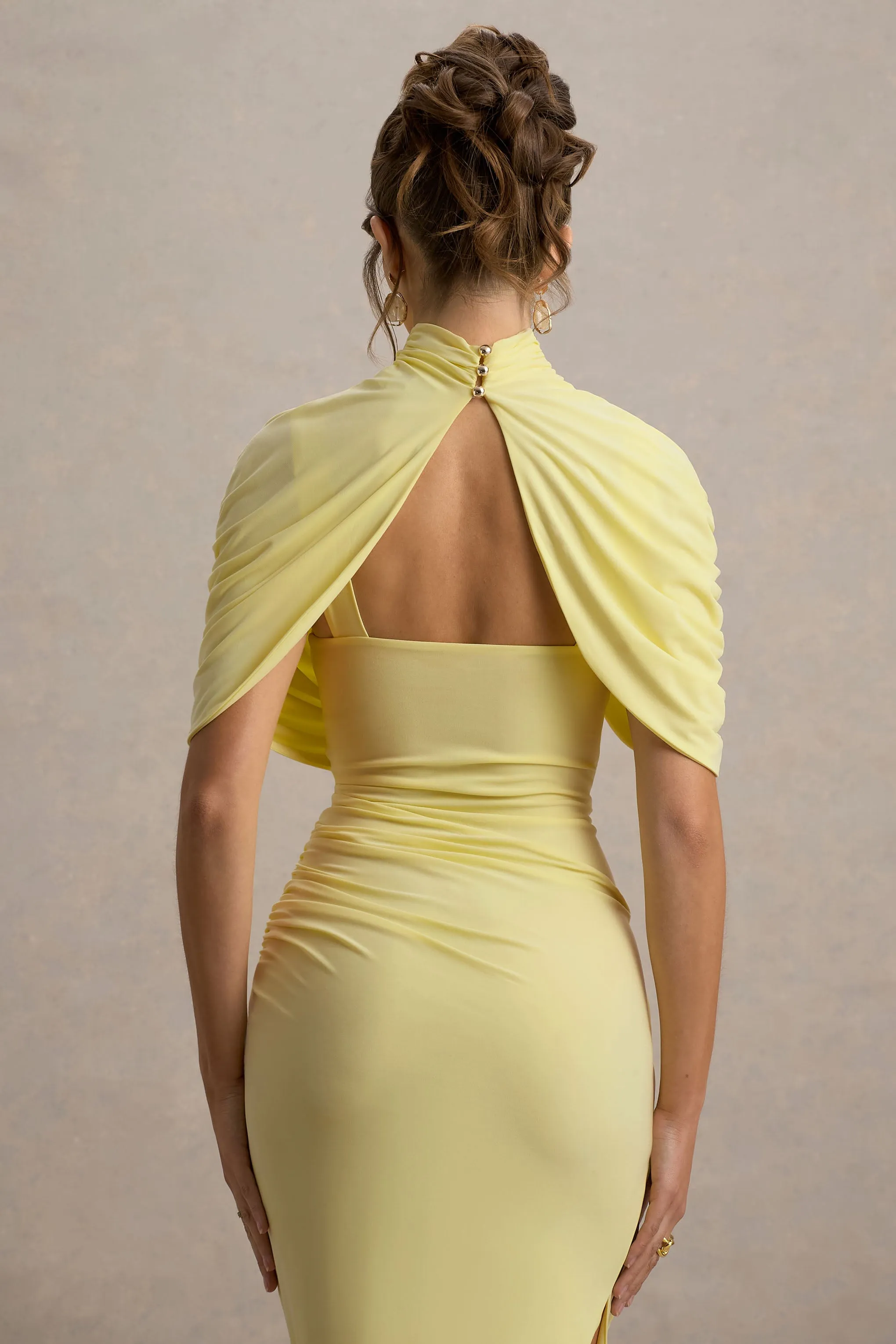 Enchant | Lemon Asymmetric Twisted Cape Maxi Dress sold by Club L London product image thumbnail 4