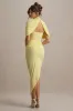 Enchant | Lemon Asymmetric Twisted Cape Maxi Dress sold by Club L London