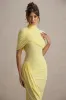 Enchant | Lemon Asymmetric Twisted Cape Maxi Dress sold by Club L London