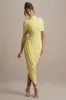 Enchant | Lemon Asymmetric Twisted Cape Maxi Dress sold by Club L London
