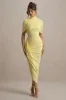 Enchant | Lemon Asymmetric Twisted Cape Maxi Dress sold by Club L London