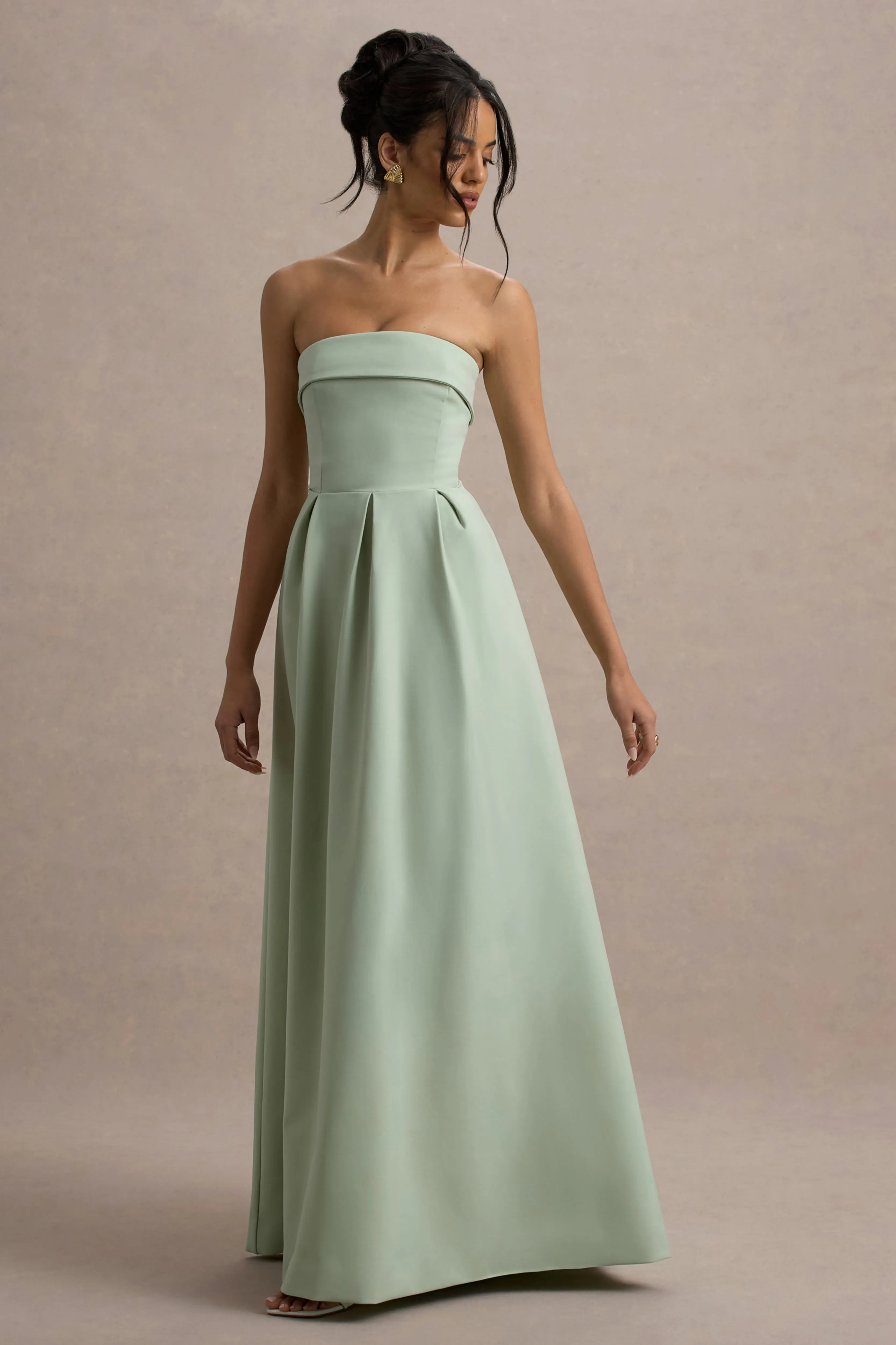 Maddalena | Light Green Bandeau Skater Maxi Dress sold by Club L London product image thumbnail 4