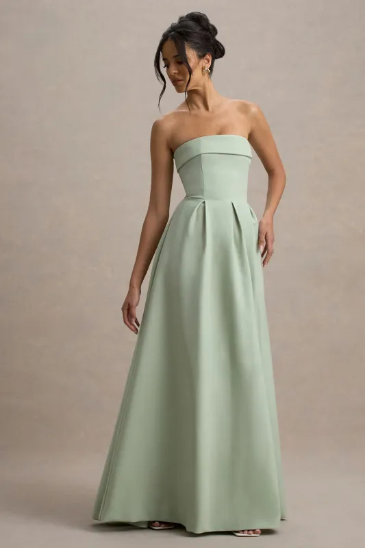 Maddalena | Light Green Bandeau Skater Maxi Dress sold by Club L London