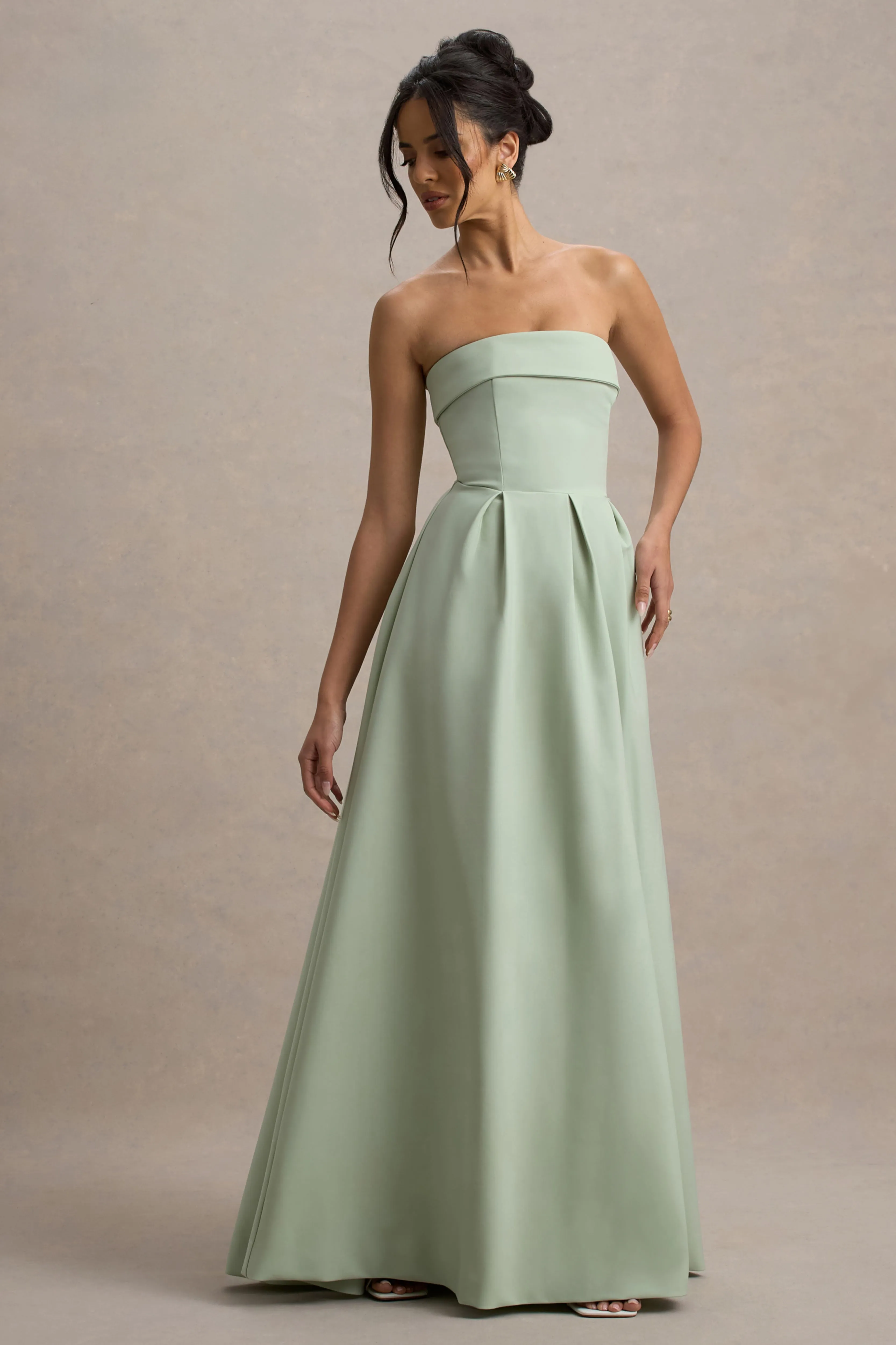 Maddalena | Light Green Bandeau Skater Maxi Dress sold by Club L London