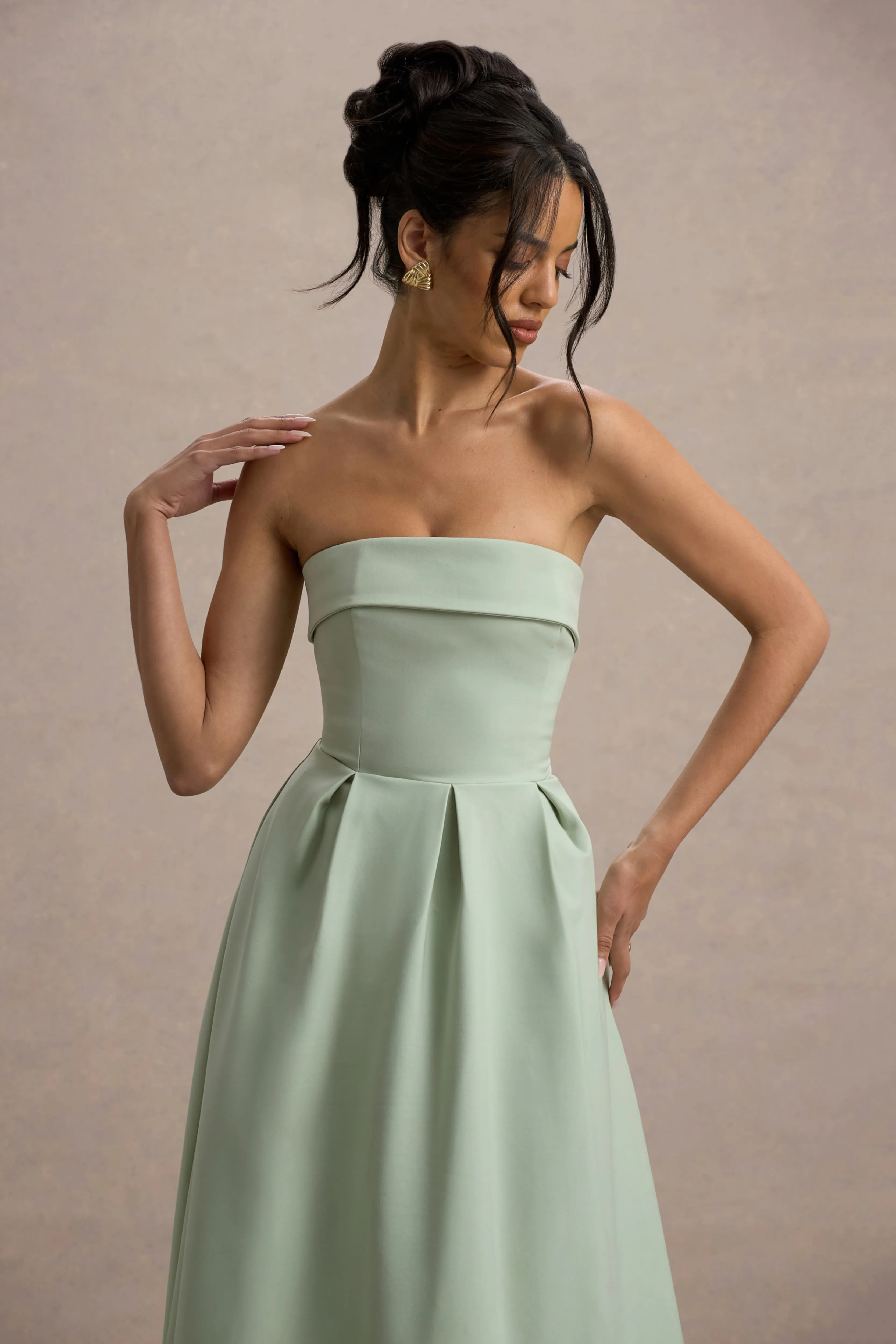 Maddalena | Light Green Bandeau Skater Maxi Dress sold by Club L London product image thumbnail 3