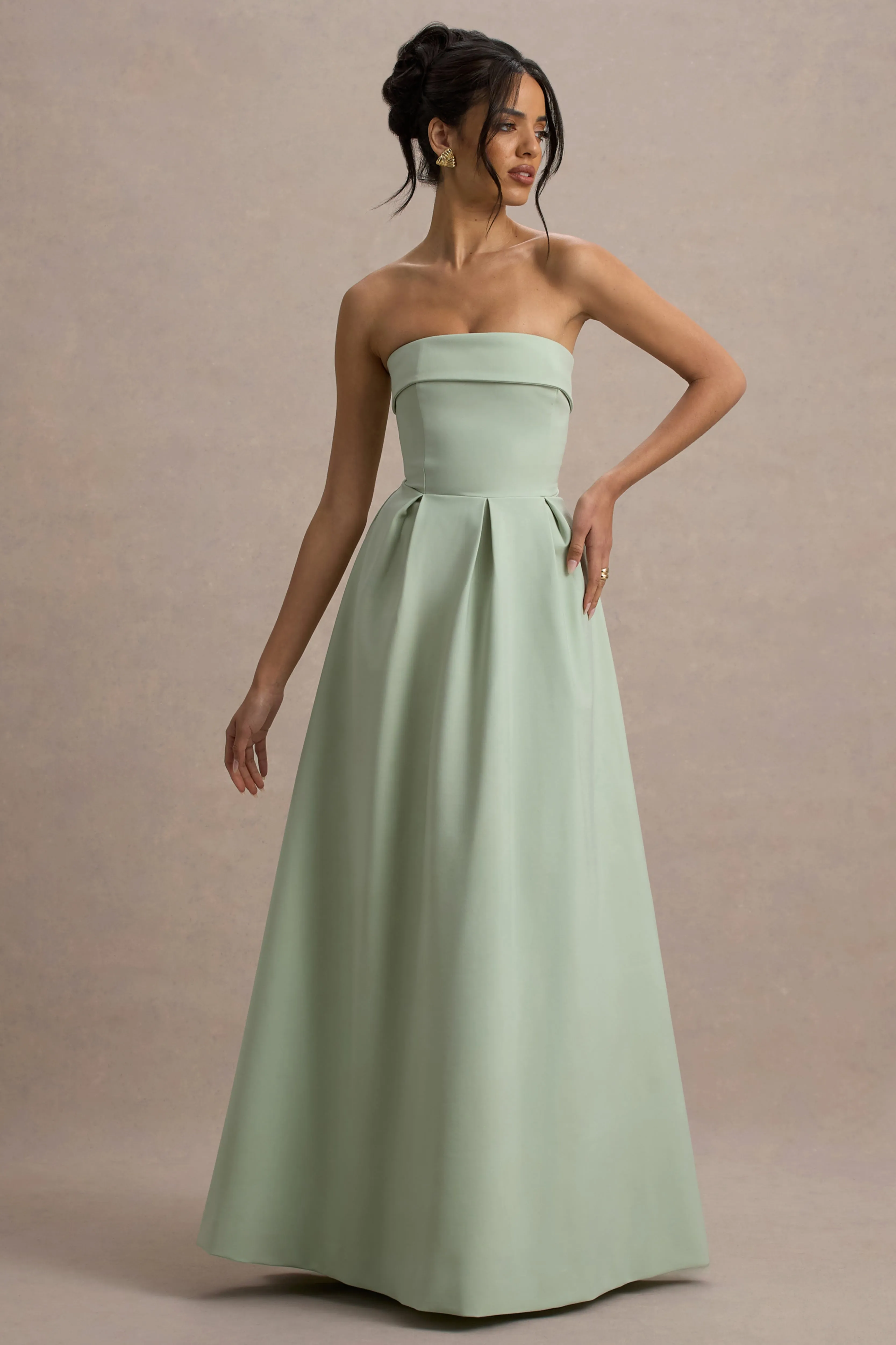 Maddalena | Light Green Bandeau Skater Maxi Dress sold by Club L London product image thumbnail 5