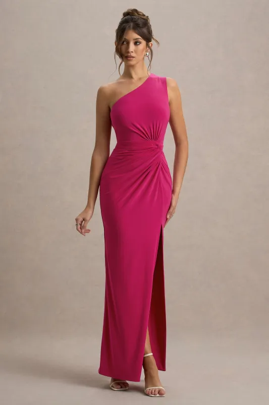 Galene | Hot Pink Asymmetric Wrap Maxi Dress sold by Club L London