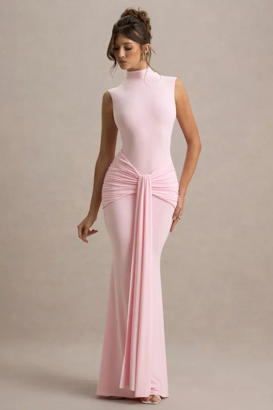 Graziana | Pink High-Neck Gathered Draped Maxi Dress sold by Club L London