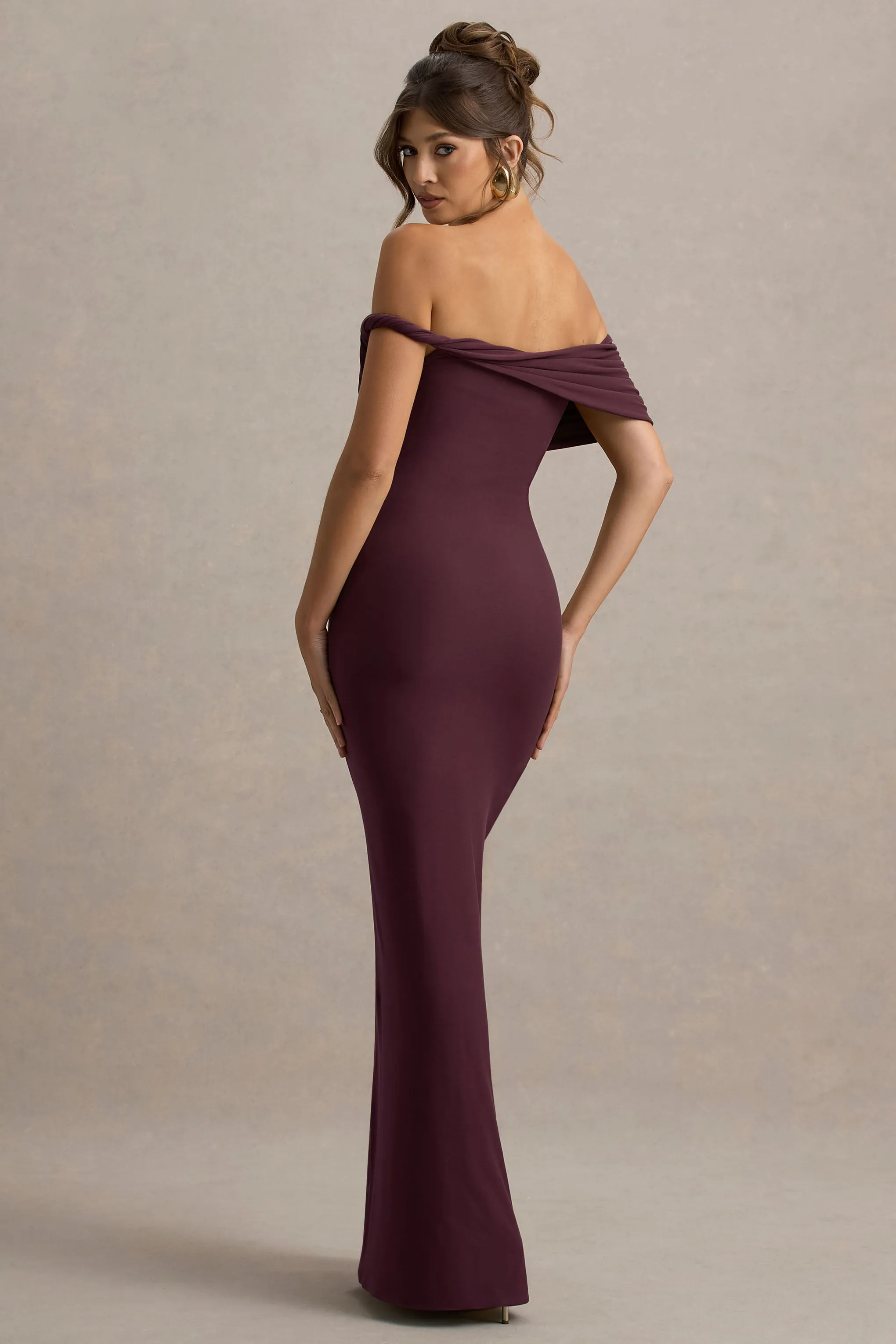 Melika | Burgundy Twisted Bardot Maxi Dress sold by Club L London product image thumbnail 2