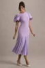 Cinzia | Lilac Puff-Sleeve Volume-Hem Midi Dress sold by Club L London