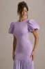 Cinzia | Lilac Puff-Sleeve Volume-Hem Midi Dress sold by Club L London