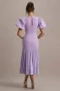 Cinzia | Lilac Puff-Sleeve Volume-Hem Midi Dress sold by Club L London