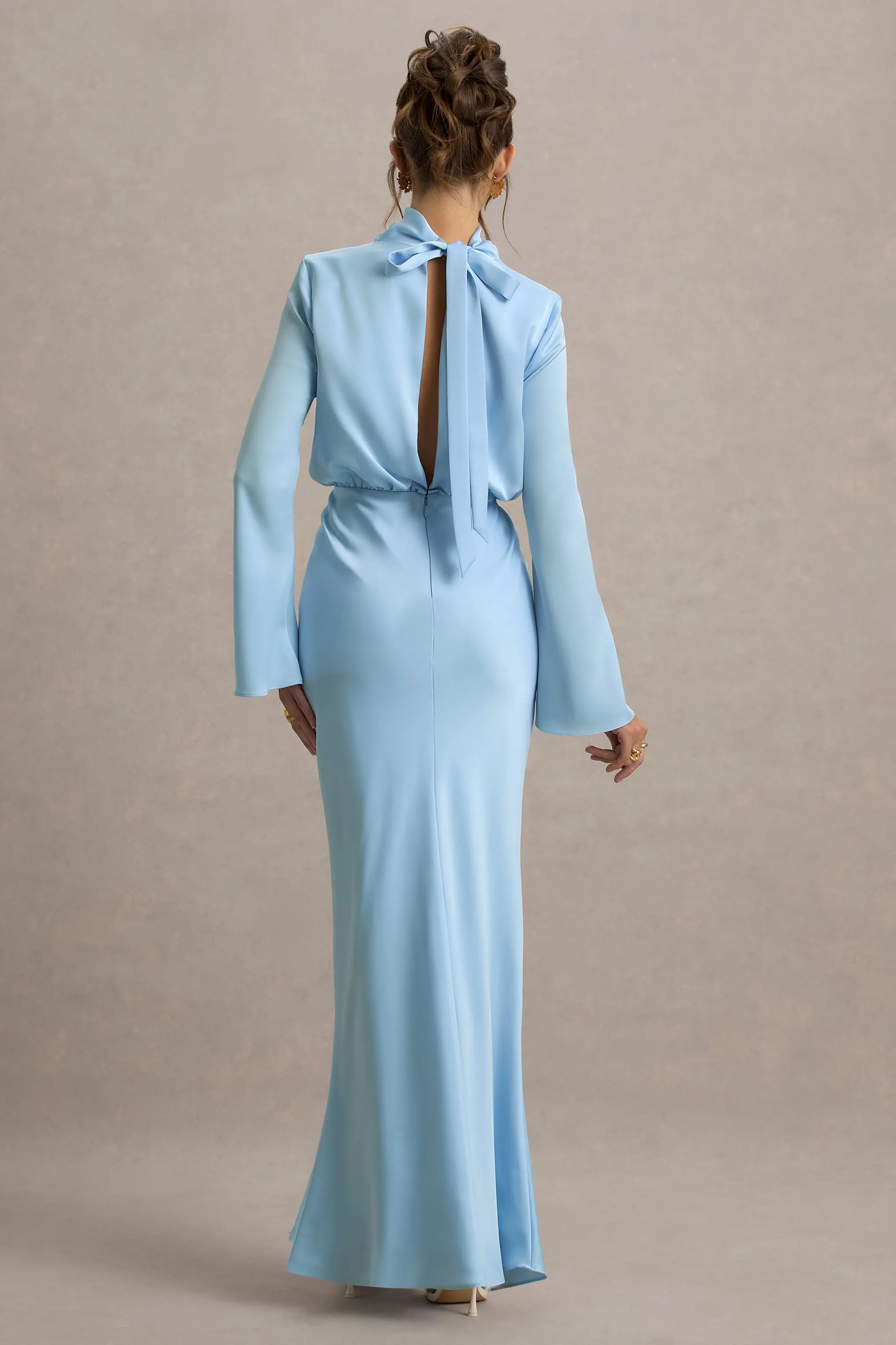 Celina | Powder Blue Satin High-Neck Maxi Dress sold by Club L London product image thumbnail 2