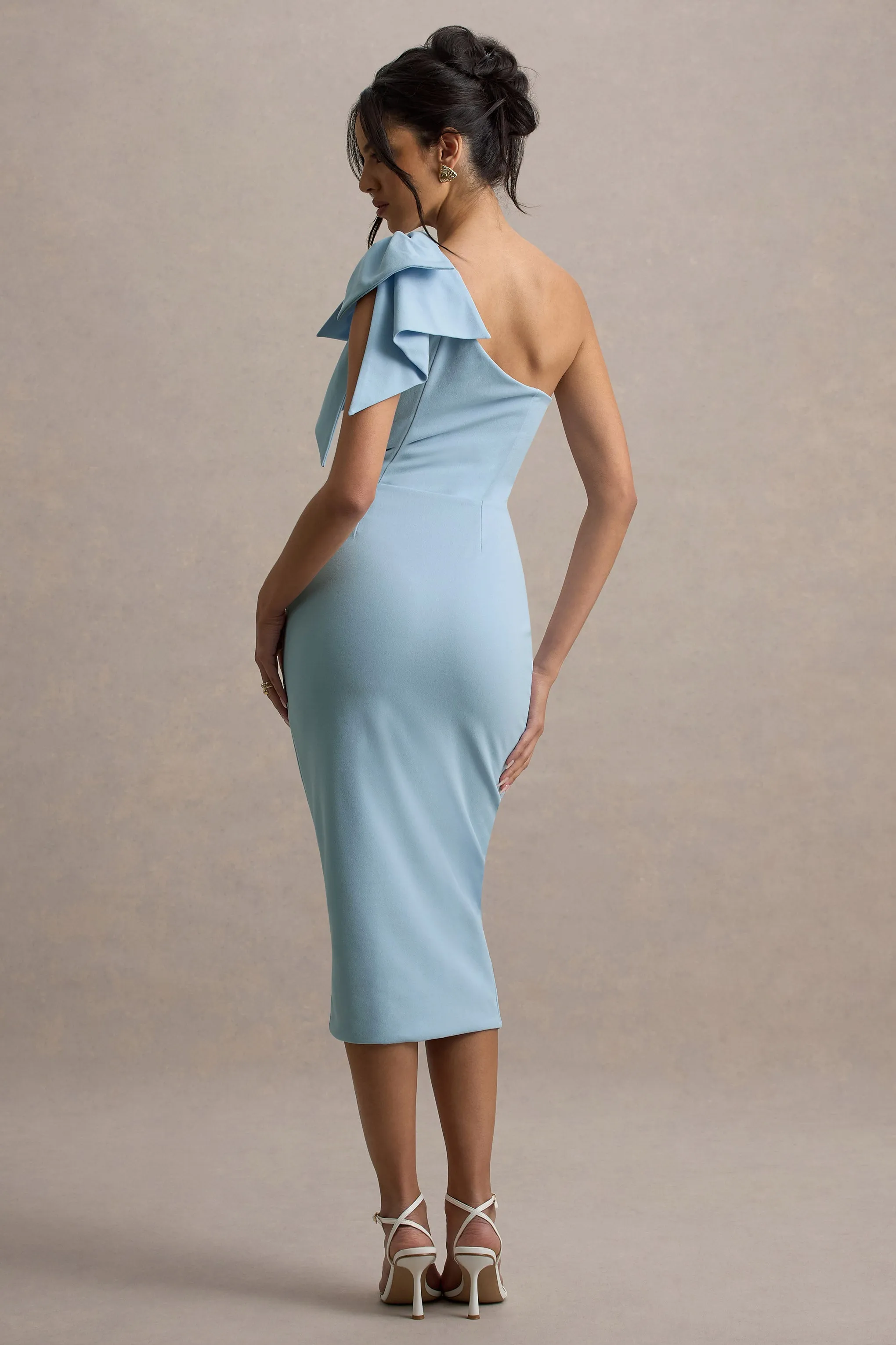 Ambretta | Powder Blue One-Shoulder Midi Dress With Bow sold by Club L London product image thumbnail 2