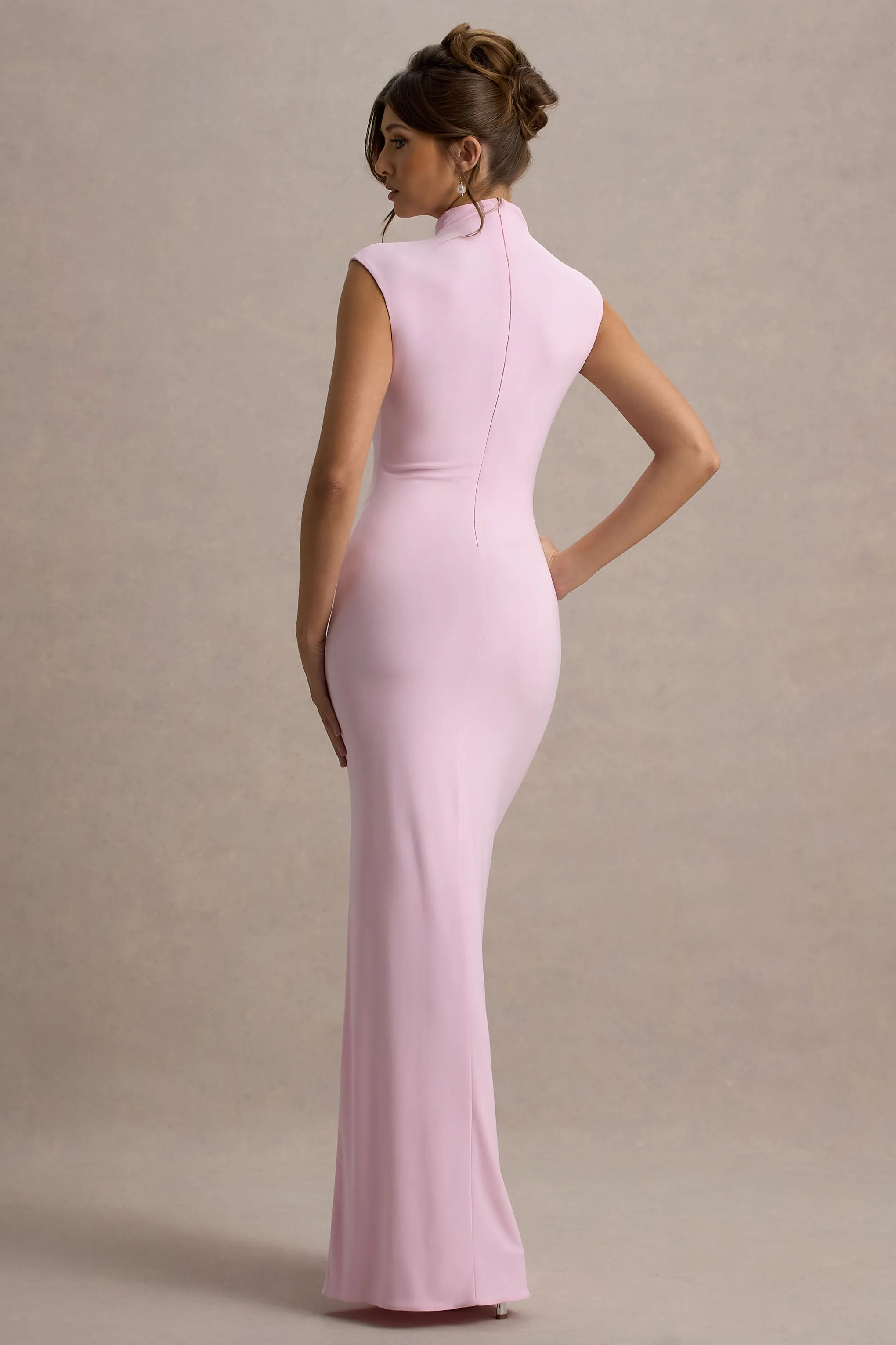 Lanetta | Pink Ruched High-Neck Maxi Dress With Split sold by Club L London product image thumbnail 2