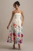 Annalise | Light Pink Floral Print Bandeau Skater Midi Dress sold by Club L London