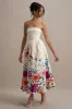 Annalise | Light Pink Floral Print Bandeau Skater Midi Dress sold by Club L London