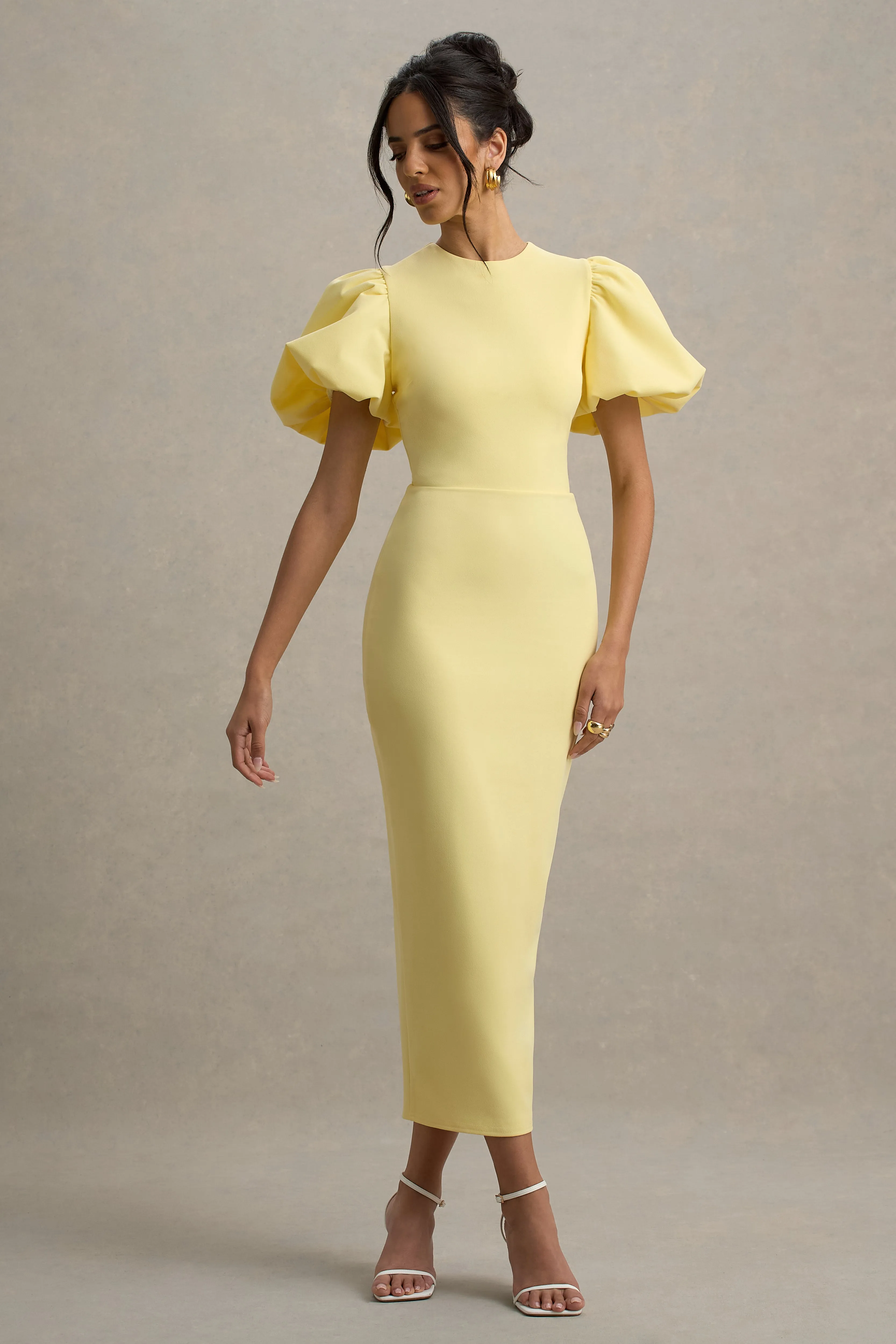 Dakota | Lemon Blue Puff-Sleeve Midi Dress sold by Club L London product image thumbnail 4